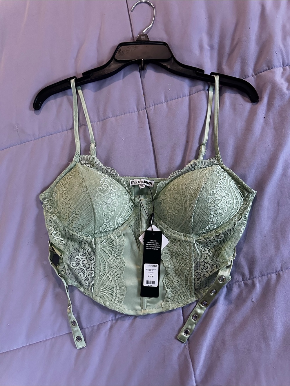 Fashion Nova Sage Green Lace Bustier Top